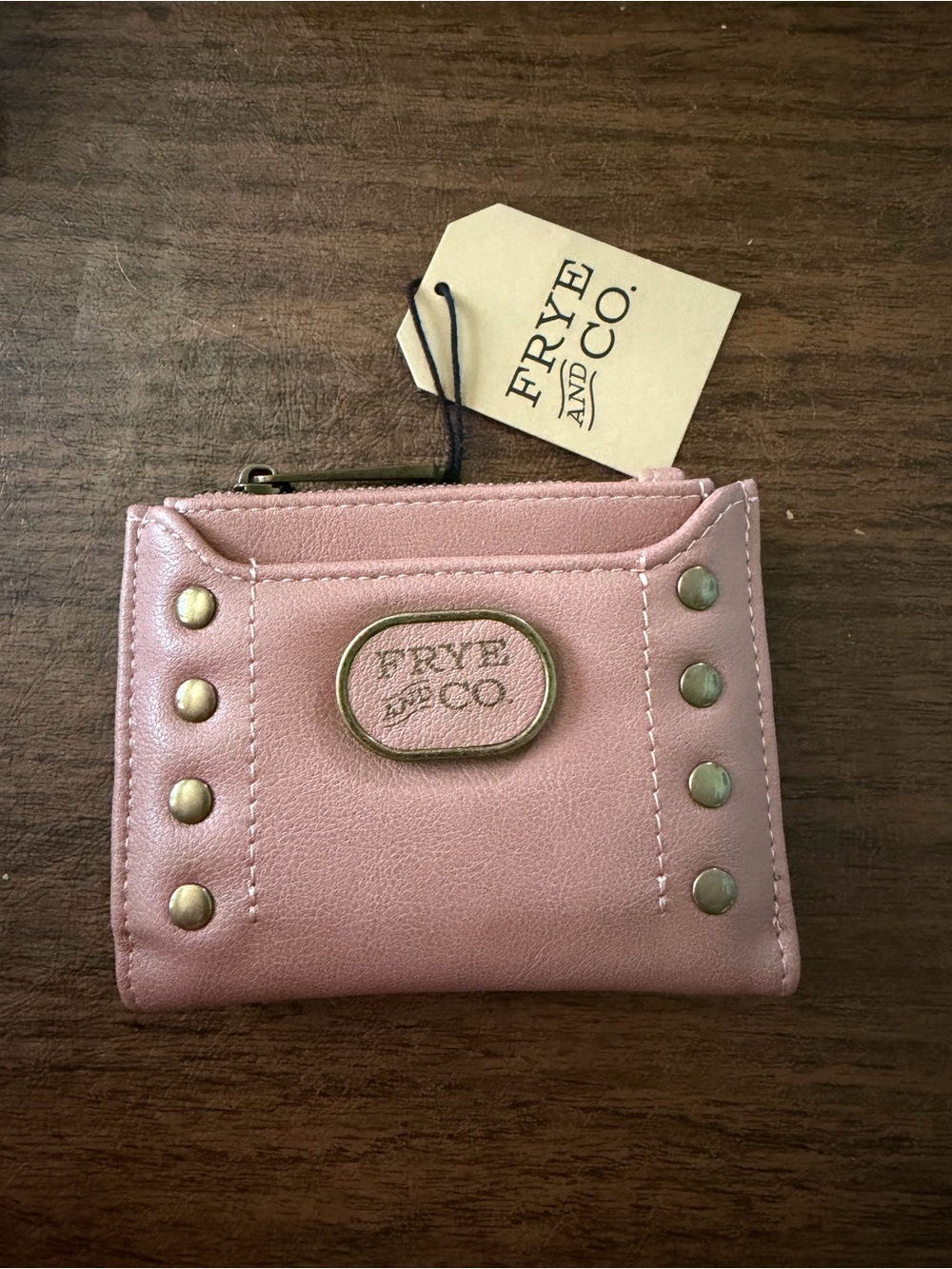 Frye Pink Leather Studded Card Wallet